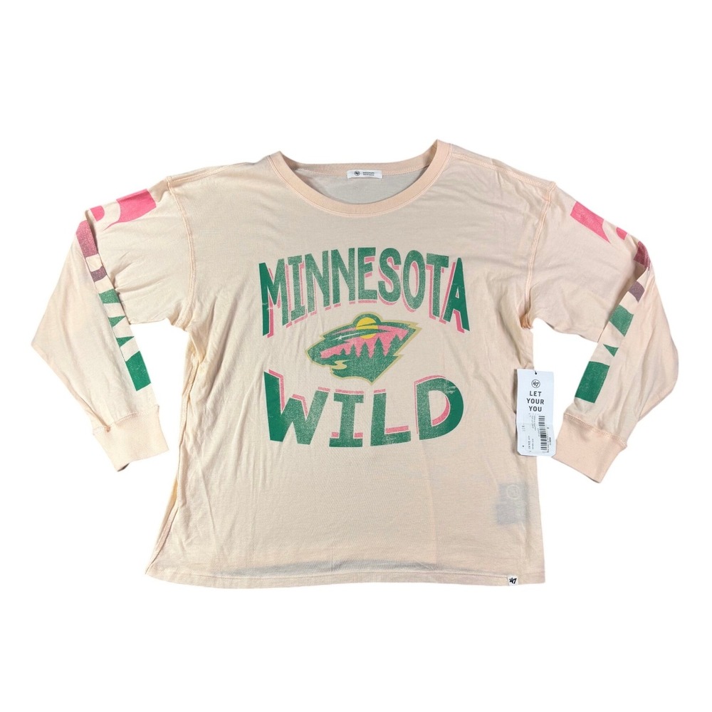 47 Brand Minnesota Wild NHL Womens Long Sleeve T-Shirt Cream Medium NWT
